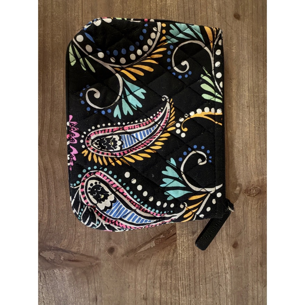 Vera Bradley Quilted Cotton Coin Purse Pouch Black Multicolor Paisley Zip